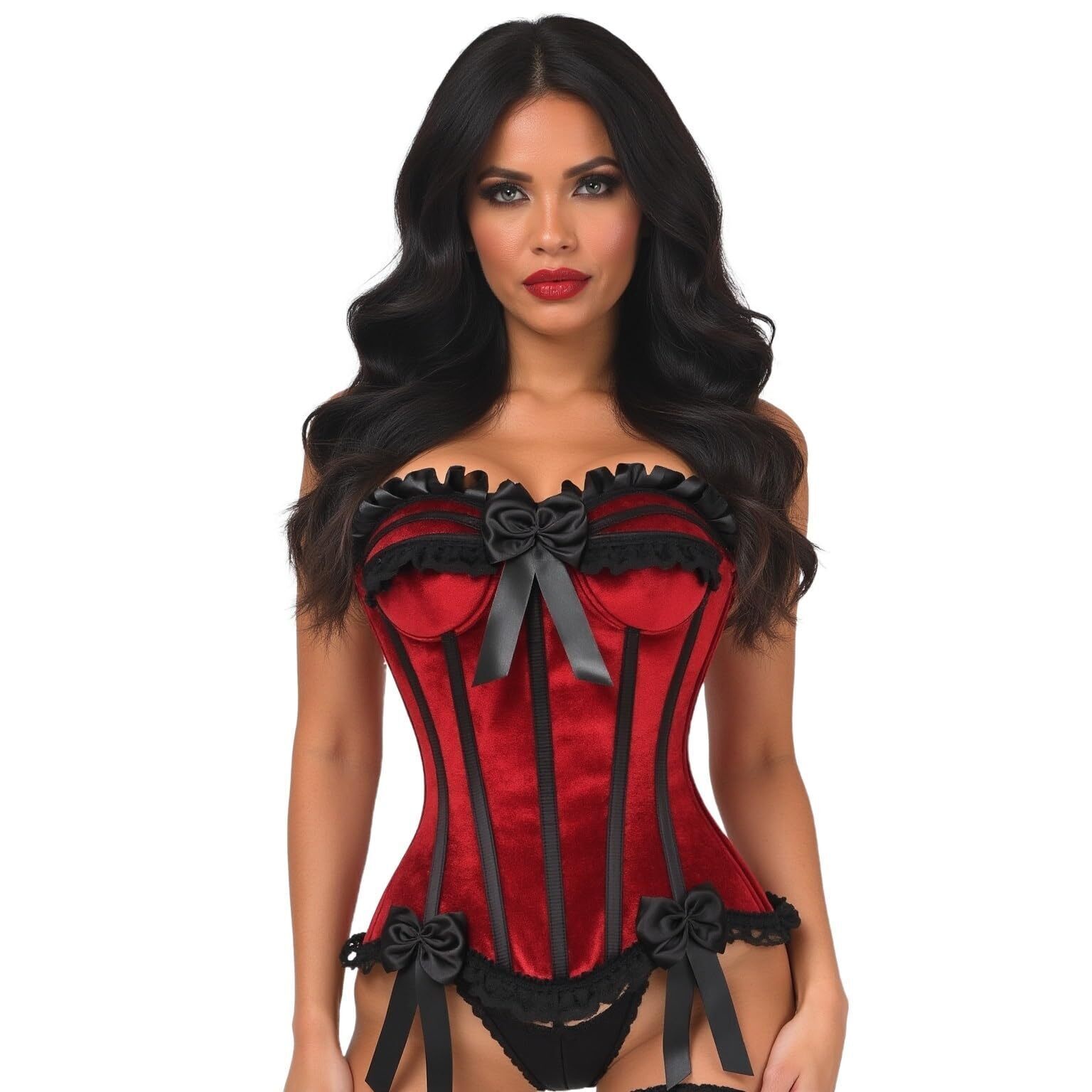 4716 Top Drawer Dark Red Velvet Steel Boned Burlesque Corset 3x